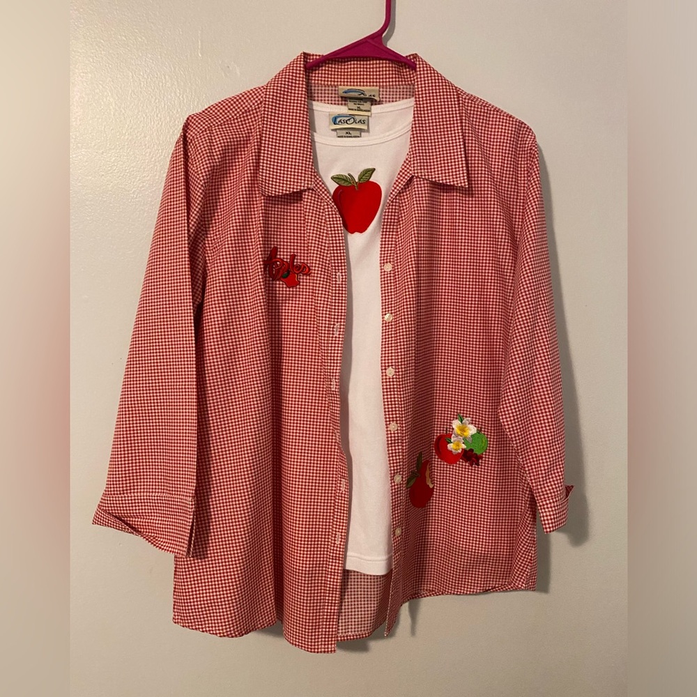 Las Olas two piece shirt set apples teacher XL